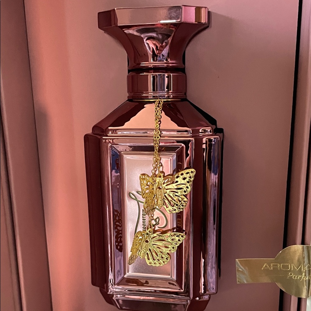 Pink Glass Decorative Bottle with Gold Butterfly Charms